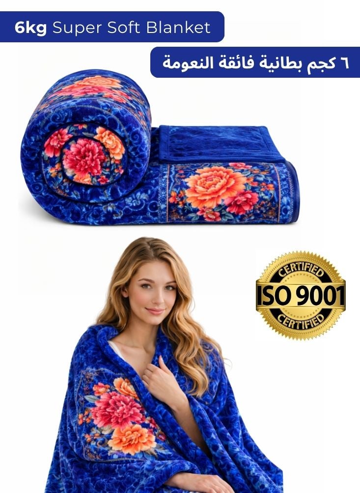 Premium 6kg Super Soft Blue Floral Mink Blanket – Heavy Premium Plush Winter Blanket - Image 1